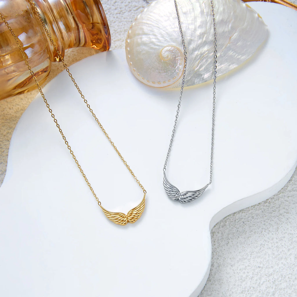 Silver Tone Stainless Steel Angel Wing Necklace for Women Gold Plated Dainty Pendant Chain Party Jewelry Gift for Her Waterproof