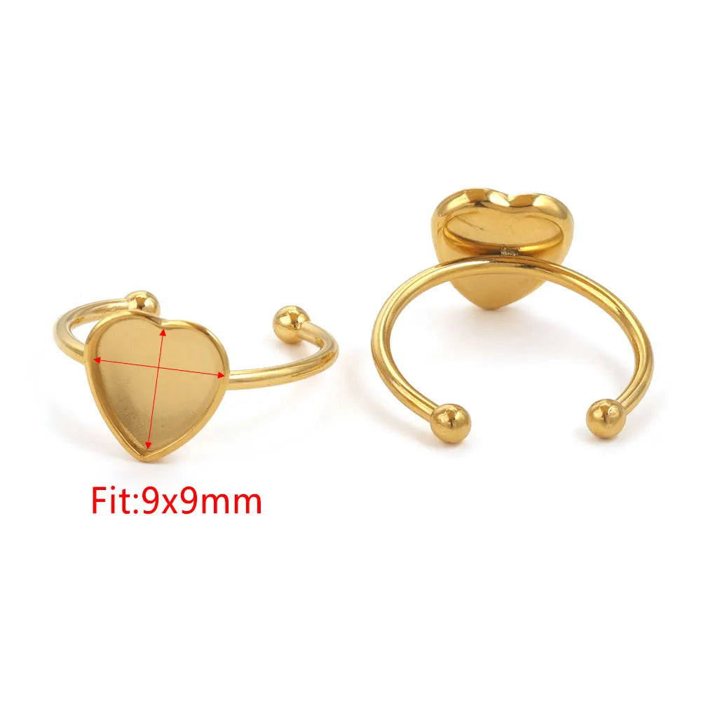 10pcs Adjustable Stainless Steel Open Ring Settings Blank Base Bezel Cabochons Rings For Jewelry Making DIY Finger Ring Blank
