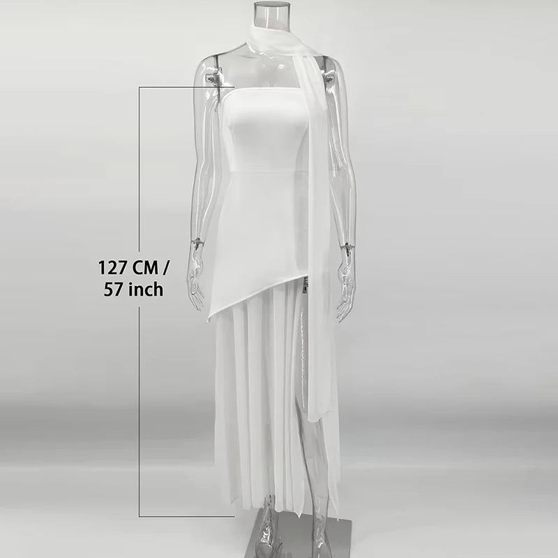 2025 New Strapless Dress With Ribbon Women's Elegant Sleeveless Mesh Beach Vacation Long Dress Spring Fashion Lady Dress