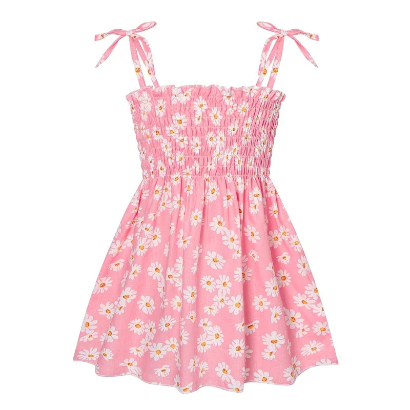 1-6 Years Kids Girls Sleeveless Flower Sundress Summer Beach Strap Princess Dress Cotton Children Clothes Girls Casual Dresses