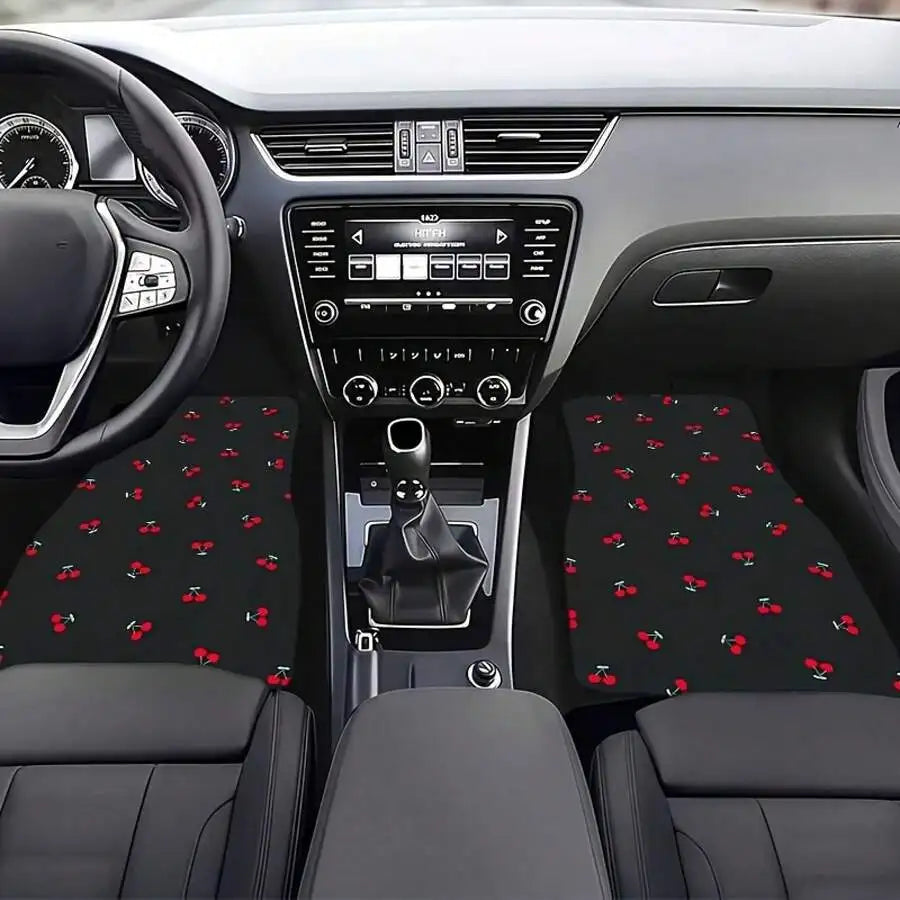 4-Piece Car Floor Mats Cherry Pattern Universal Fit Easy Clean Durable