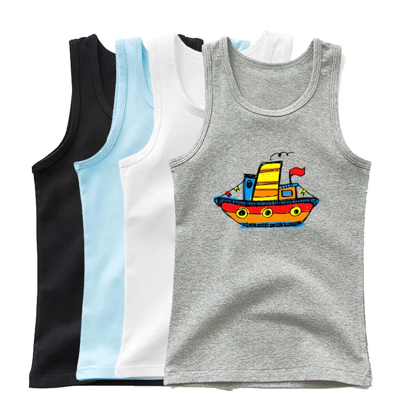 Kids Animal Sea Shark Sleeveless T-shirt 2023 Summer Children Tank Tops Baby Kids Cool Tees 3-14 Years Old