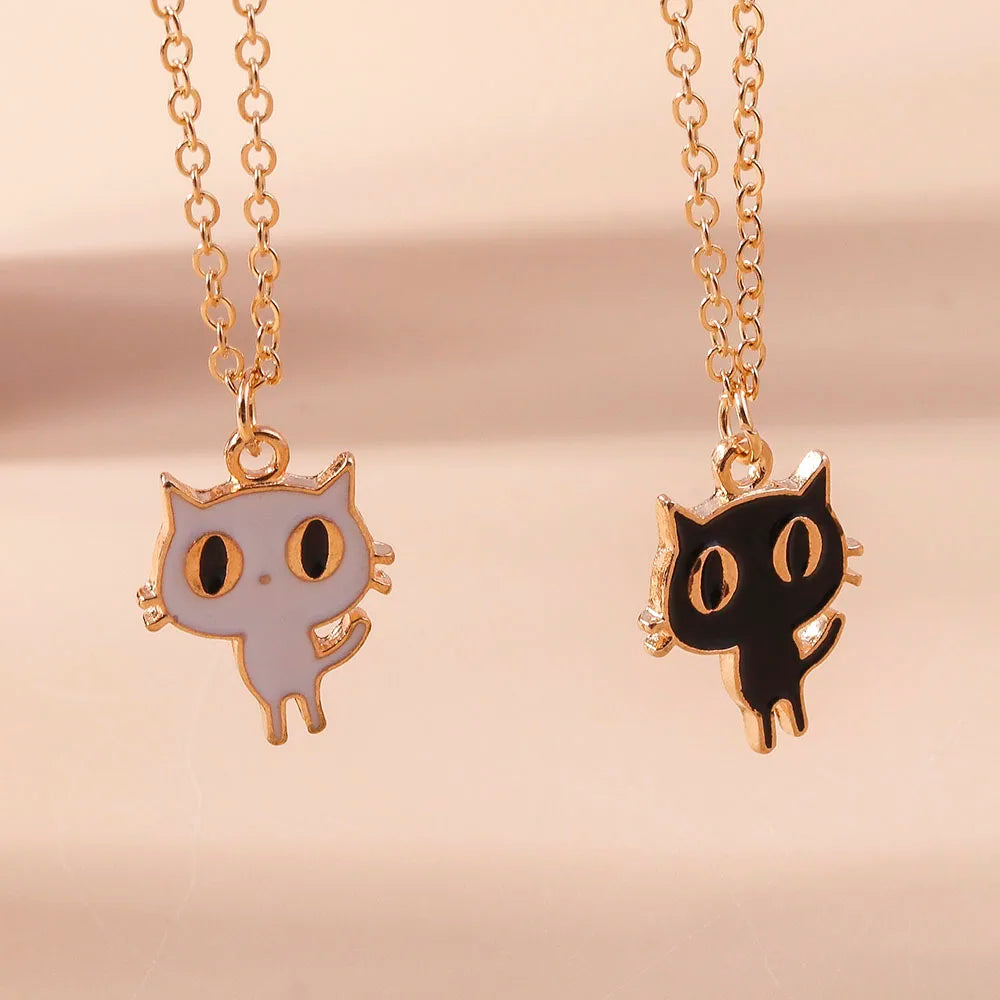 Cute Enamel Dog Cat Paw Necklaces for Women Men BFF Best Friends Couple Matching Pendant Necklace Set Birthday Gifts