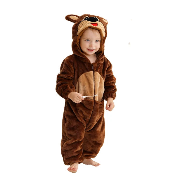 MICHLEY Carnival Winter Baby Rompers Hooded Flannel Cosplay Toddler Infant Clothes Bodysuits Jumpsuit Costume For Girl Boy