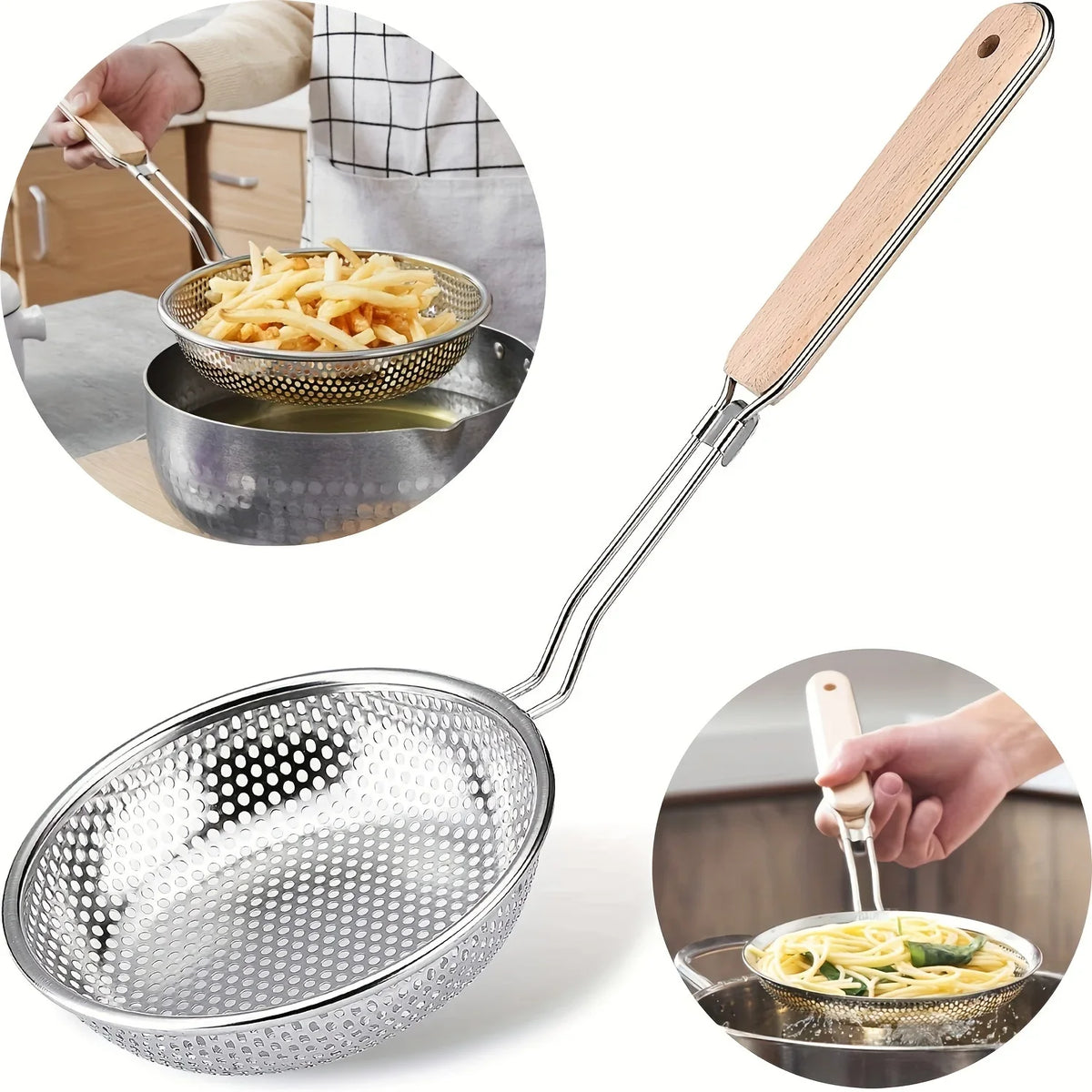 Stainless Steel Fine Mesh Skimmer Spoon for Noodles Spaghetti Colander