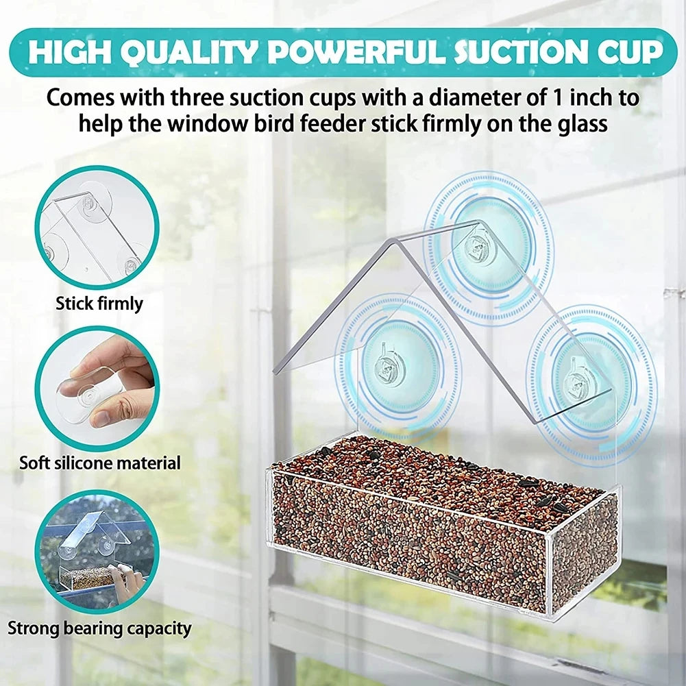 Transparent Bird Feeder Birds House for Outdoor Window Bird Feeder with Strong Suction Cups for Wild Birds, Cardinal Bluebird