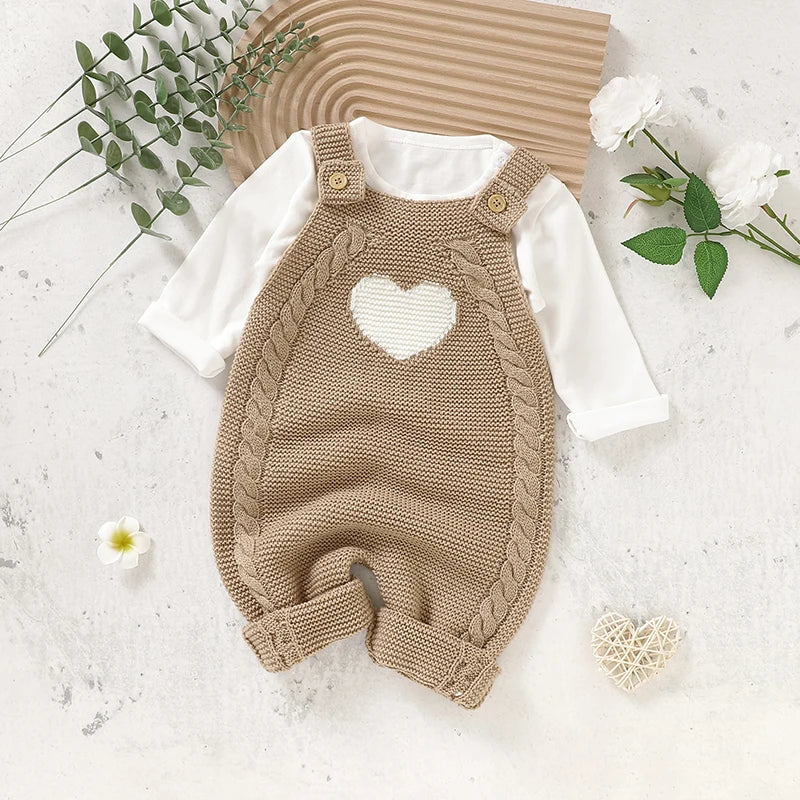 Baby Rompers Knitted Newborn Boys Girls Jumpsuit Sleeveless Autumn Infant Kid Sling Clothes 0-18M Fashion Solid Loving Overalls