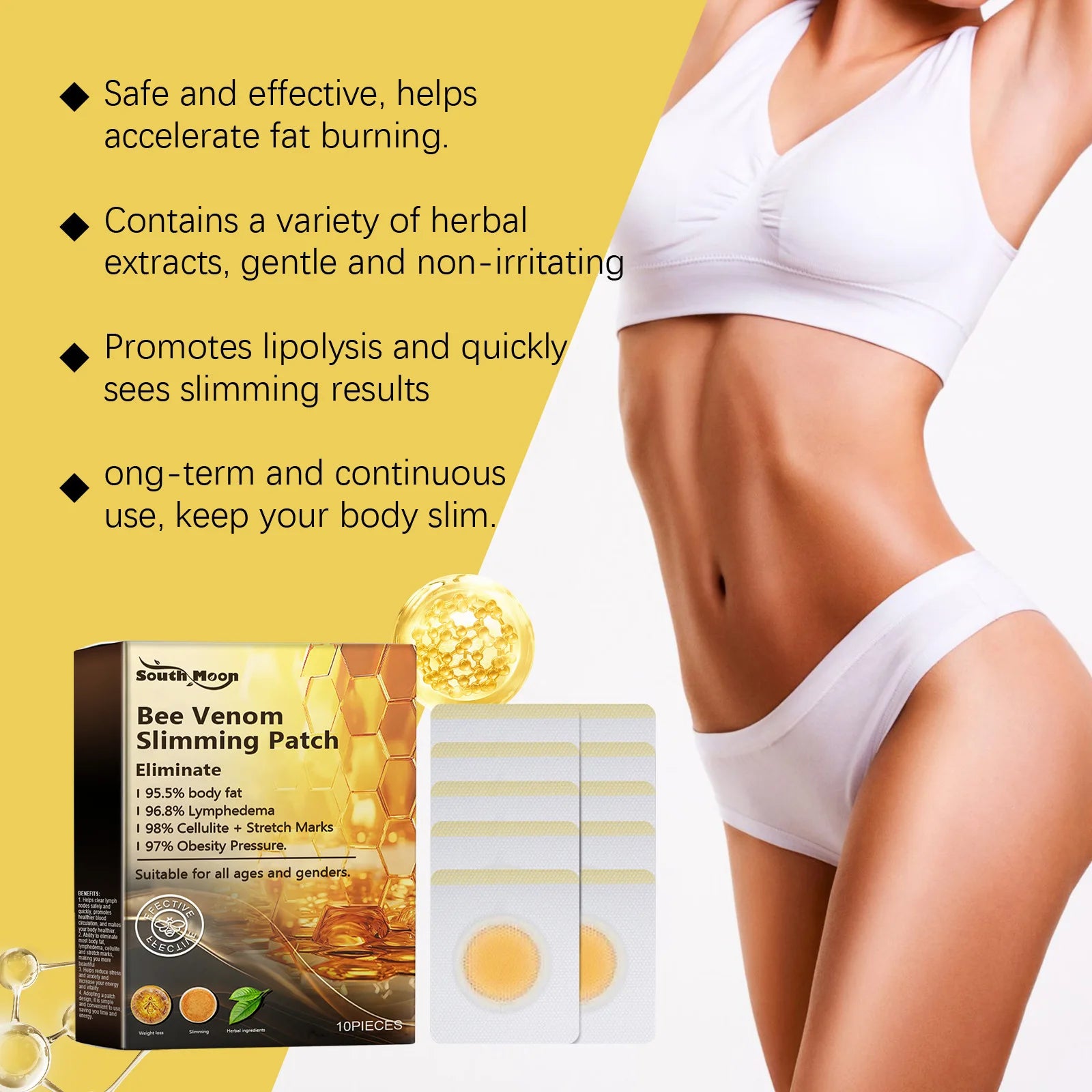 Bee Venom Body Shaping Patch Tighten Skin Firm Body Contour Improve Elasticity Boost Blood Circulation Gentle Skin Firm Patches