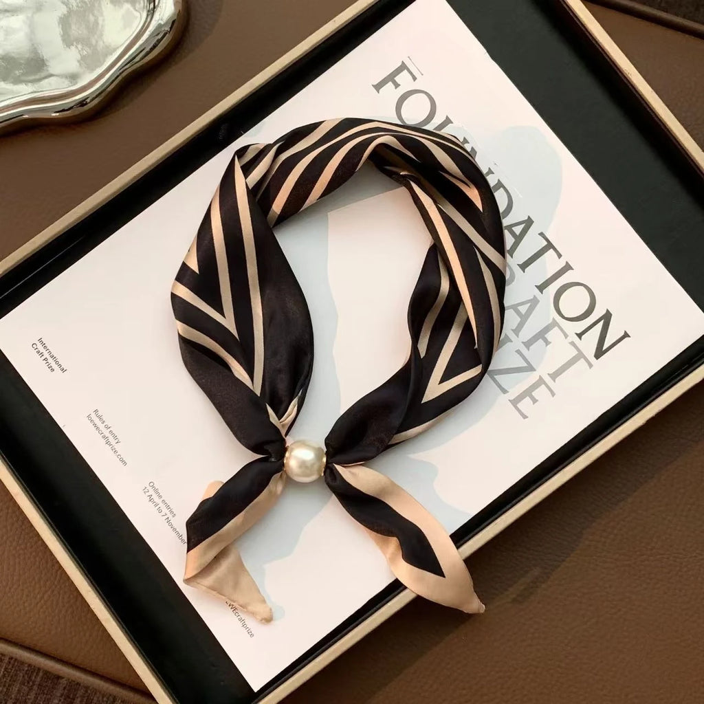 Korean Style Elegant Pearl Magnetic Scarf Women Summer Versatile Breathable Neckerchief Fashion Accessory Neck Wrap Scarves