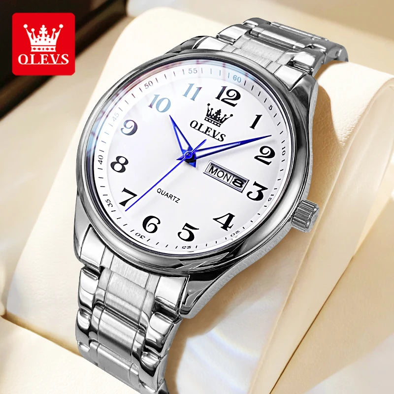 OLEVS 5567 Original Men's Watches Simple Classic Large Digital Dial Dual Calendar Waterproof Luminous Quartz Watch for Men Hot
