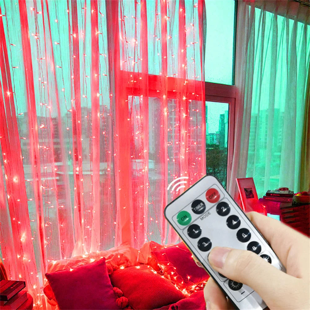 8 Modes LED Curtain Fairy Light USB Plug Wedding Garland Valentine's Day Ramadan EID Mubarak Decoration for Home Curtain Lights