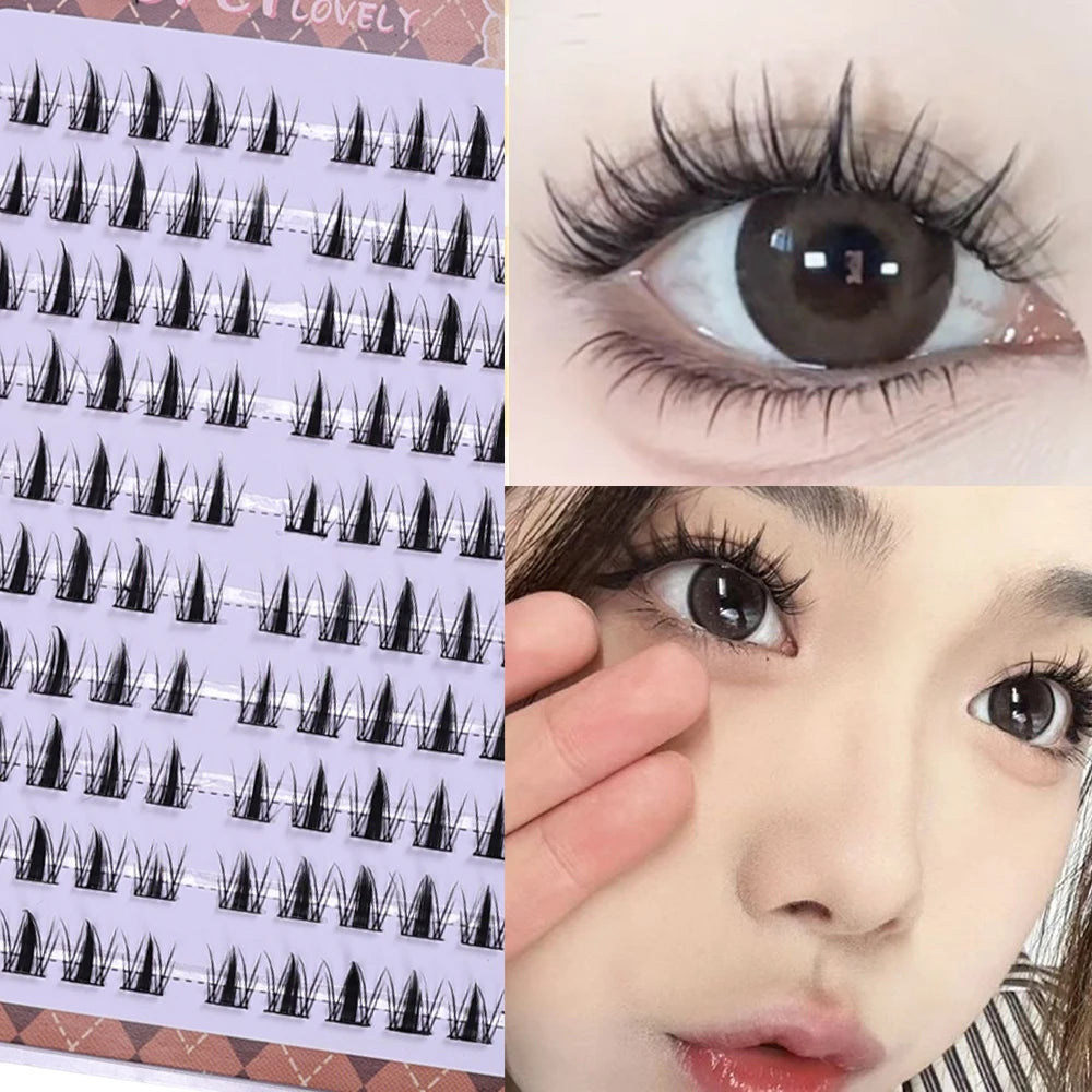 DIY Self-Adhesive Cluster Lashes 10 Rows/Box, Glue-Free Manga Style Sectioned Eyelashes Natural Look