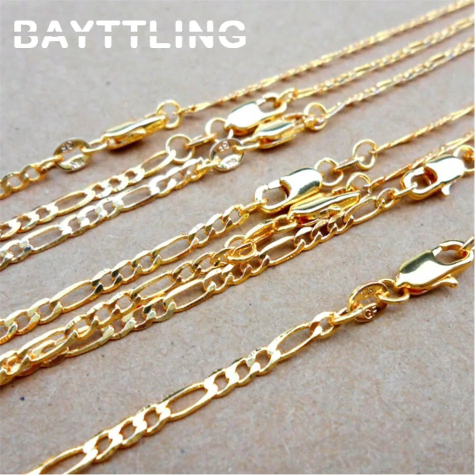 1PC 925 Silver 18K Fashion Men's Necklace 4mm Figaro Chain Jewelry Charm Accessory for Women