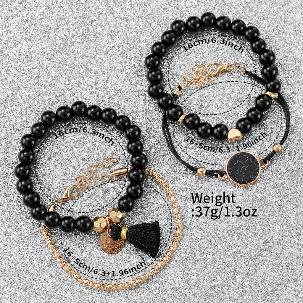 5PCS/Set Women's Watch Fashion Rhinestone Leather Band Quartz Watch Beads Bracelets Set(Without Box)