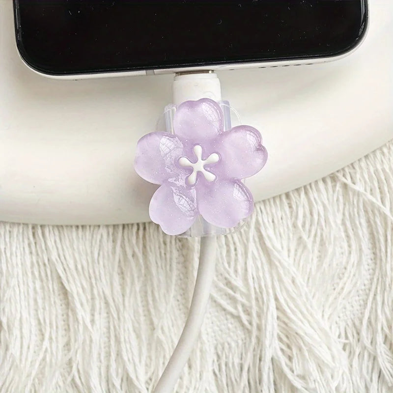 2pcs Cherry Blossom Cable Protector Cord Saver Sleeve Data Line Protection Kit For iPhone/Type-C Charging Interface