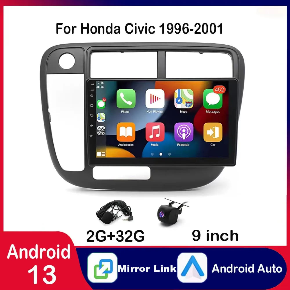 2G+32G Fit for Honda Civic 1996-2001 with For Carplay&Android 9Inch Android 13 Car Stereo GPS Navi Radio WiFi B Fit For Carplay
