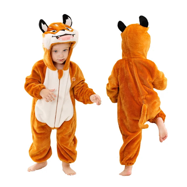 MICHLEY Carnival Winter Baby Rompers Hooded Flannel Cosplay Toddler Infant Clothes Bodysuits Jumpsuit Costume For Girl Boy
