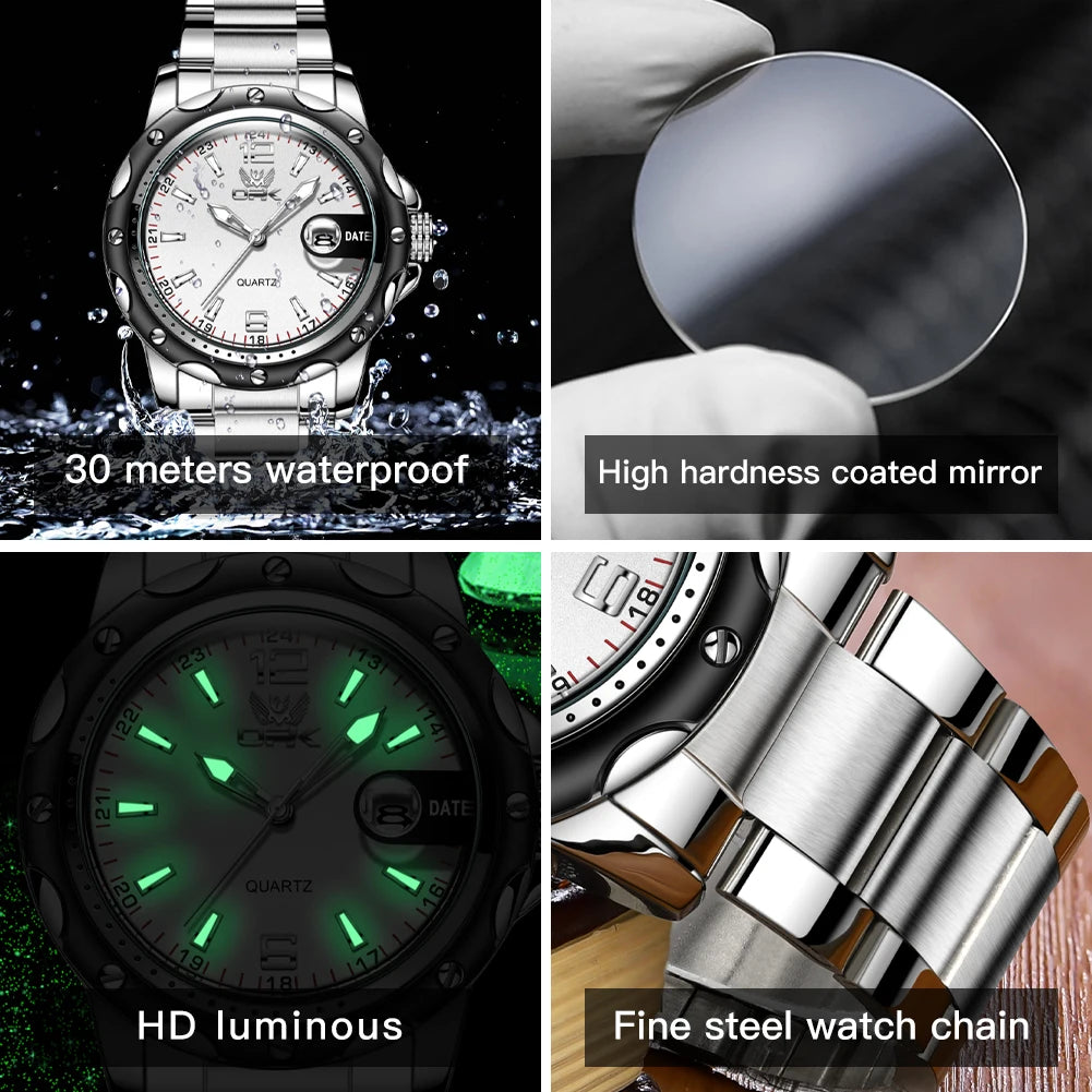 OPK  6026   Steel belt, casual and minimalist with date, men's quartz watch