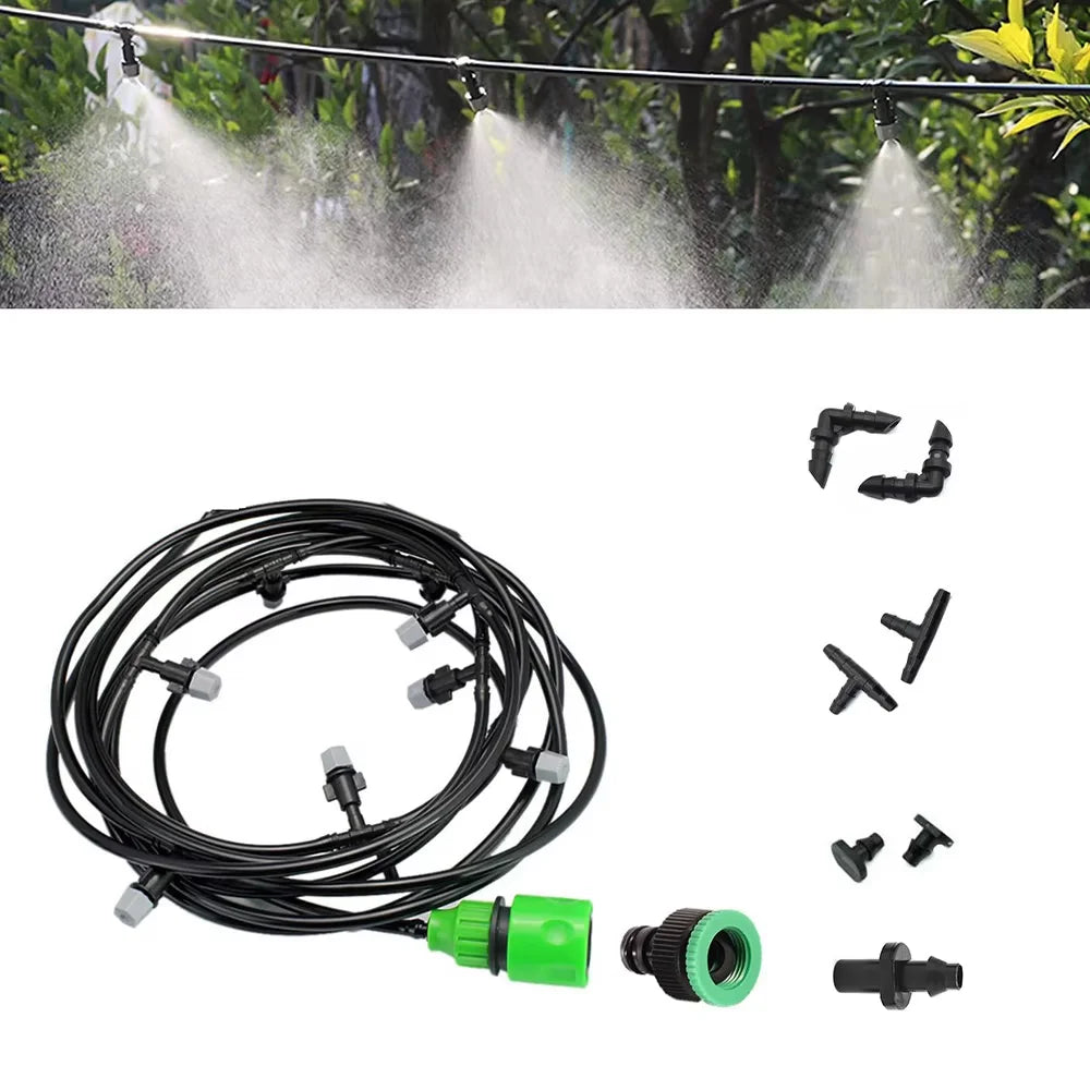 10m Hose Cooling Water Mist Sprayer System Gray Spray Head Garden Atomizer for Outdoor Greenhouse with 4/7mm Connector