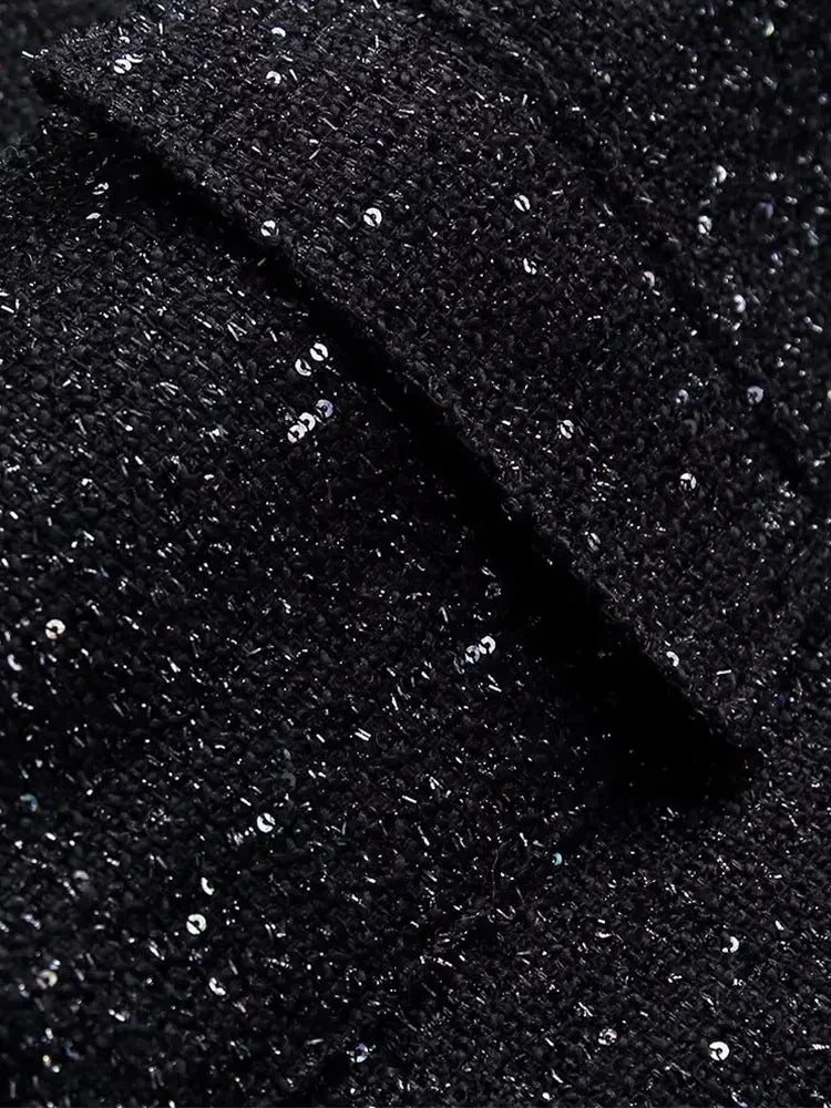 Women Shiny Sequin Jacket Y2k Gold Color Stand Collar Long Sleeve Short Coat Autumn Winter Ladies High Streetwear