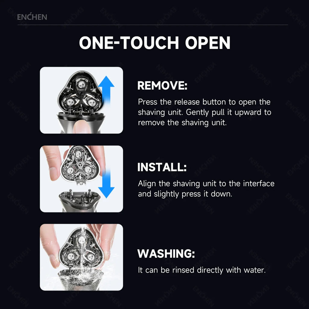 ENCHEN Blackstone's Replacement Electric Shaver Head BR-1 1 Piece Silver 3D Float Tripe Blade Electric Razor Cutter Heads