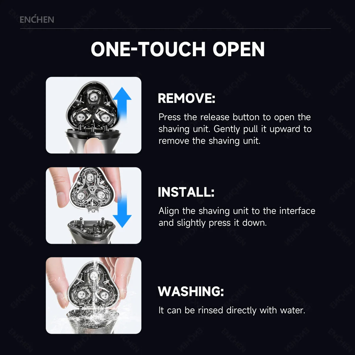 ENCHEN Blackstone's Replacement Electric Shaver Head BR-1 1 Piece Silver 3D Float Tripe Blade Electric Razor Cutter Heads