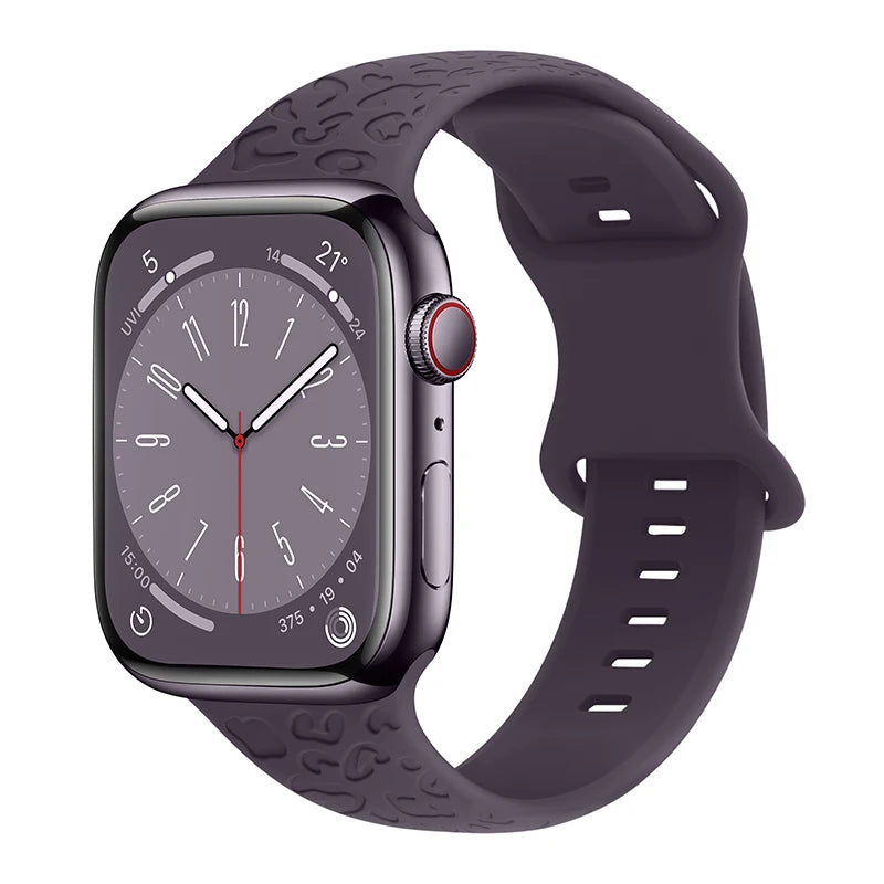 Engraved Band for Apple Watch 44MM 49mm 40mm 41 45mm 38/42mm Leopard Silicone Sport Strap for IWatch Series Ultra 8 7 6 SE 5 4 3