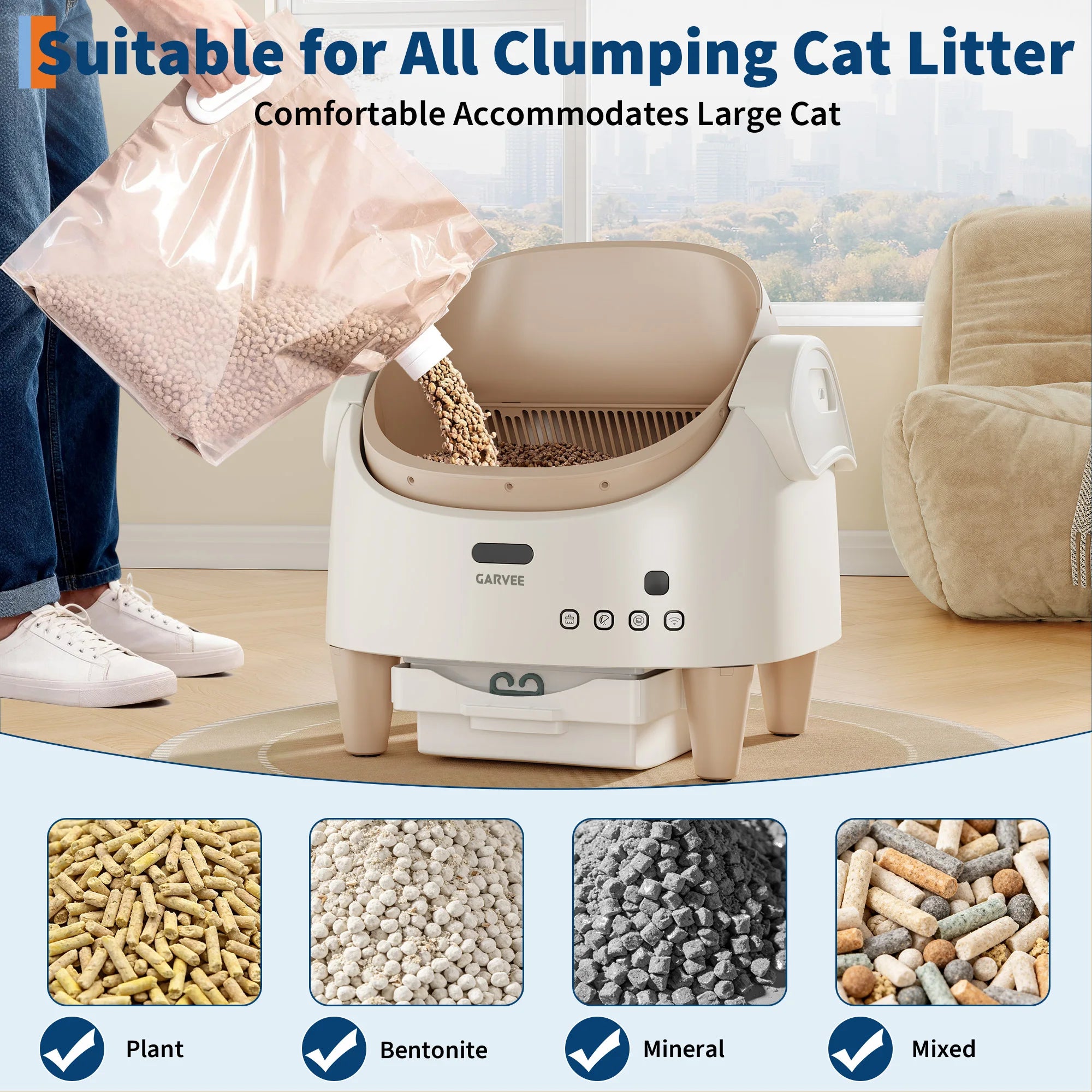 Self Cleaning Smart Litter Box APP Controlled Automatic Odor-Free Cat Toilet with Large Waste Bin for Single Multi Cats