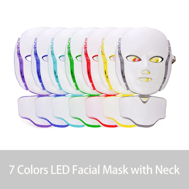 LED Facial Mask 7 Colors Balance Skin Tone Minimize Pores Brighten Skin Anti-Acne Face Neck Mask Reduce Neck Wrinkles LED Mask