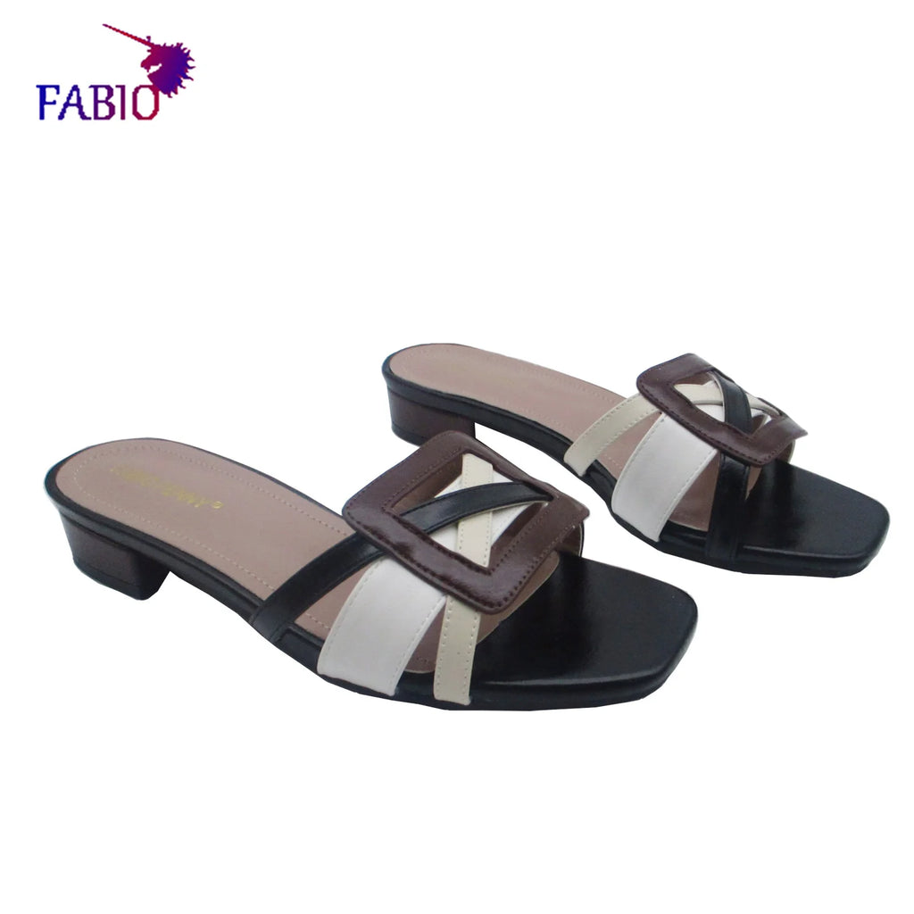FABIO PENNY2026 Women's Low-Heeled Slippers Elegant European Design Casual Toe-Exposed Fashionable High-End Dinner Comfortable