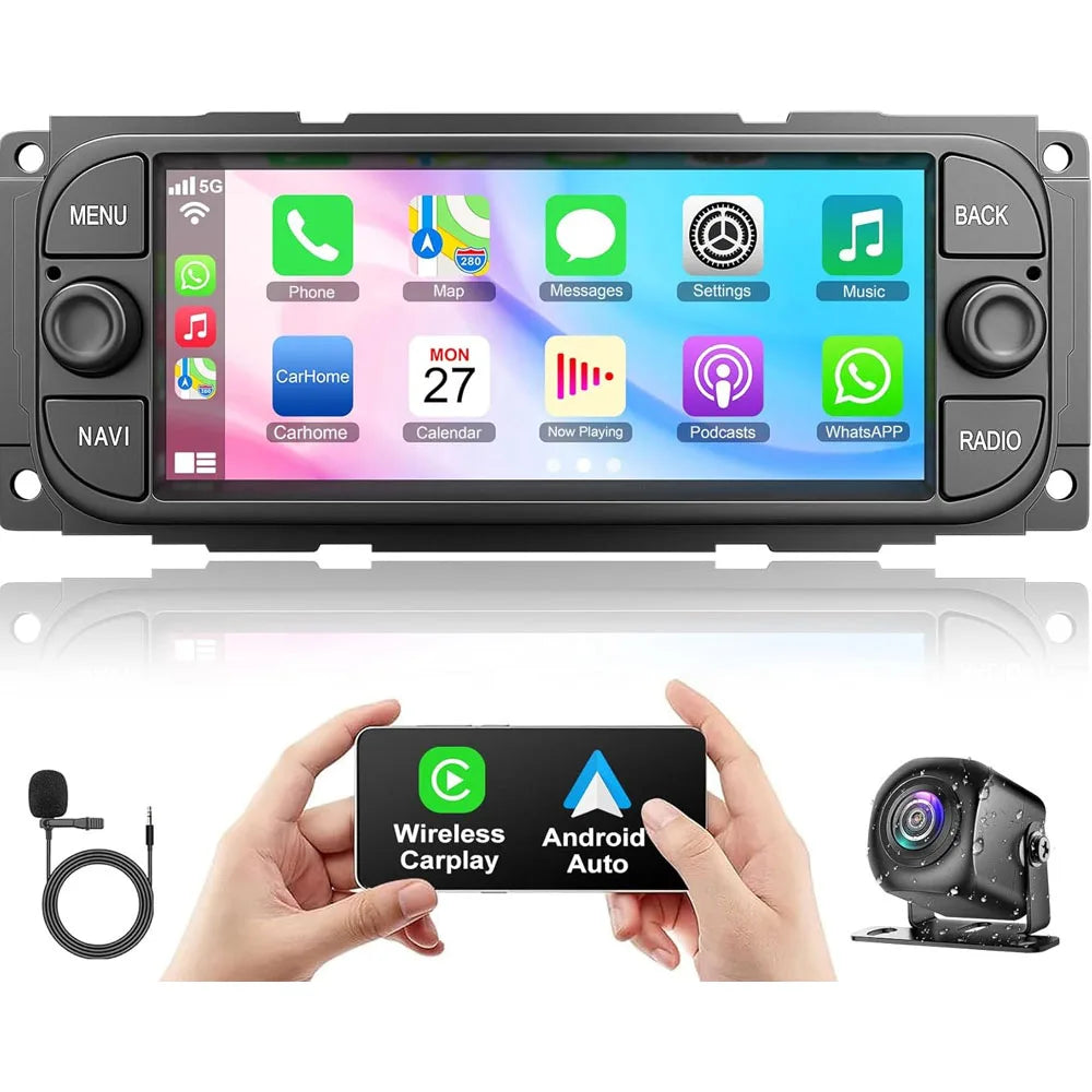New 6.86inch Android 13 Touch Car Stereo Radio Multimedia Video Player 2+32GB For Dodge RAM 2002-2006 Jeep Wrangler 2003-2006 Jeep Grand Cherokee 1999-2004 Support Wireless Carplay Android GPS WiFi FM RDS Bluetooth Mirror Lin