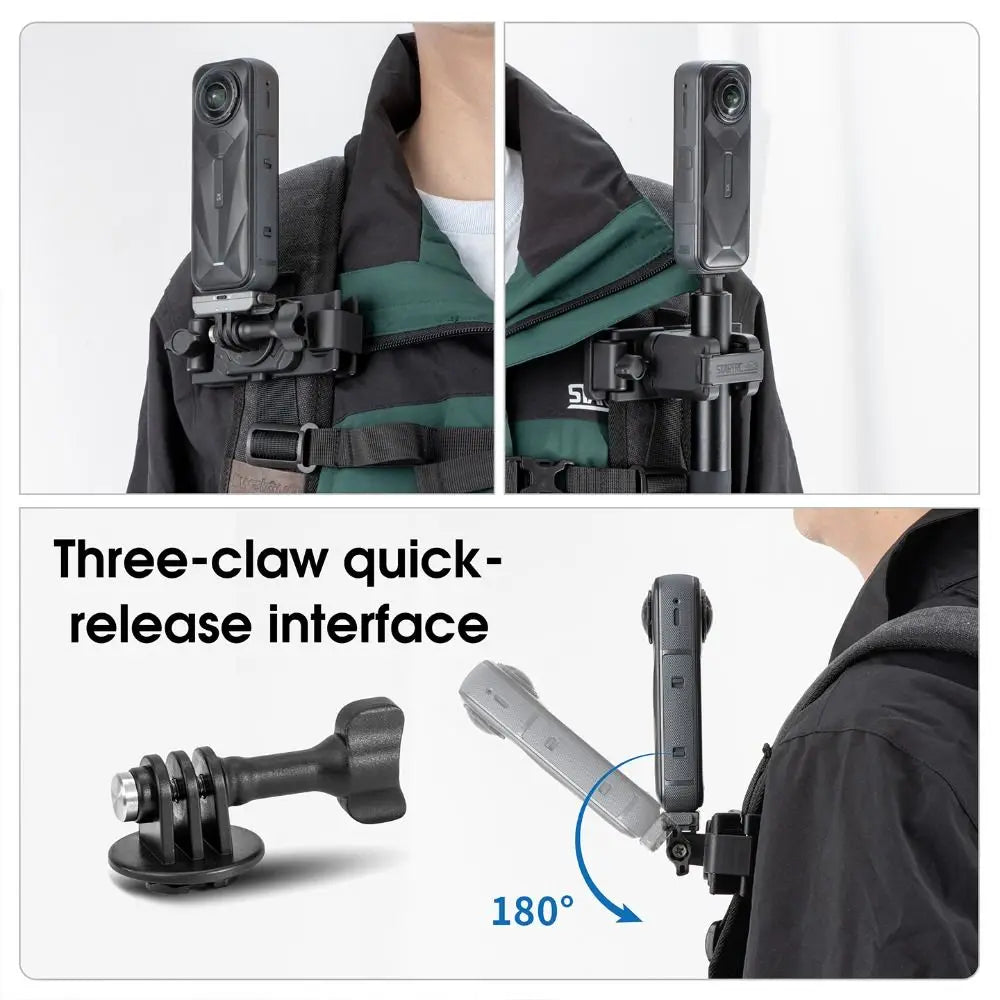 Quick Release Selfie Stick Holster Adjustable Hands-free Backpack Belt Camera Holder 2-IN-1 Stable for Insta360/DJI