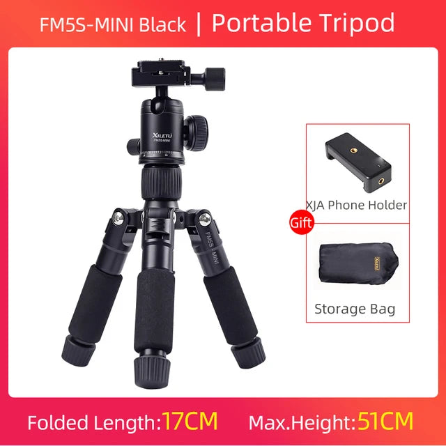 FM5S Portable Tripode Lightweight Travel Stand Tabletop Video Mini Tripod with 360 Degree Ball Head for Camera DSLR SLR