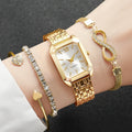 4PCS Fashion Rectangle Women Watch Rhinestone Bracelets Set Elegant Roma Dial Quartz Wristwatches Reloj Mujer (Without Box)