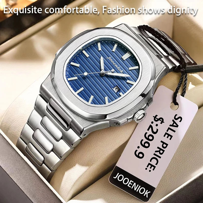 JOOENIOK Luxury Military Man Watch Square Waterproof Luminous Date Week Men Watch Stainless Steel Quartz Men's Watches Reloj+box
