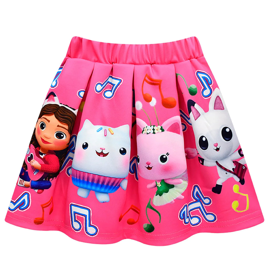 GabyDoll Cat house Girls Clothes Sets Summer Cats-tastic Tops+Bow Cartoon Print Skirt+Bag+Headband 4pcs Children's Clothing Suit