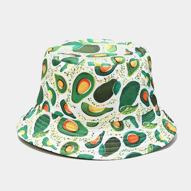 New Creative Fruit Pattern Fisherman's Hat Unisexdouble Sided Bucket Cap Uv Protection Panama Sun Caps for Girls Beach Hats
