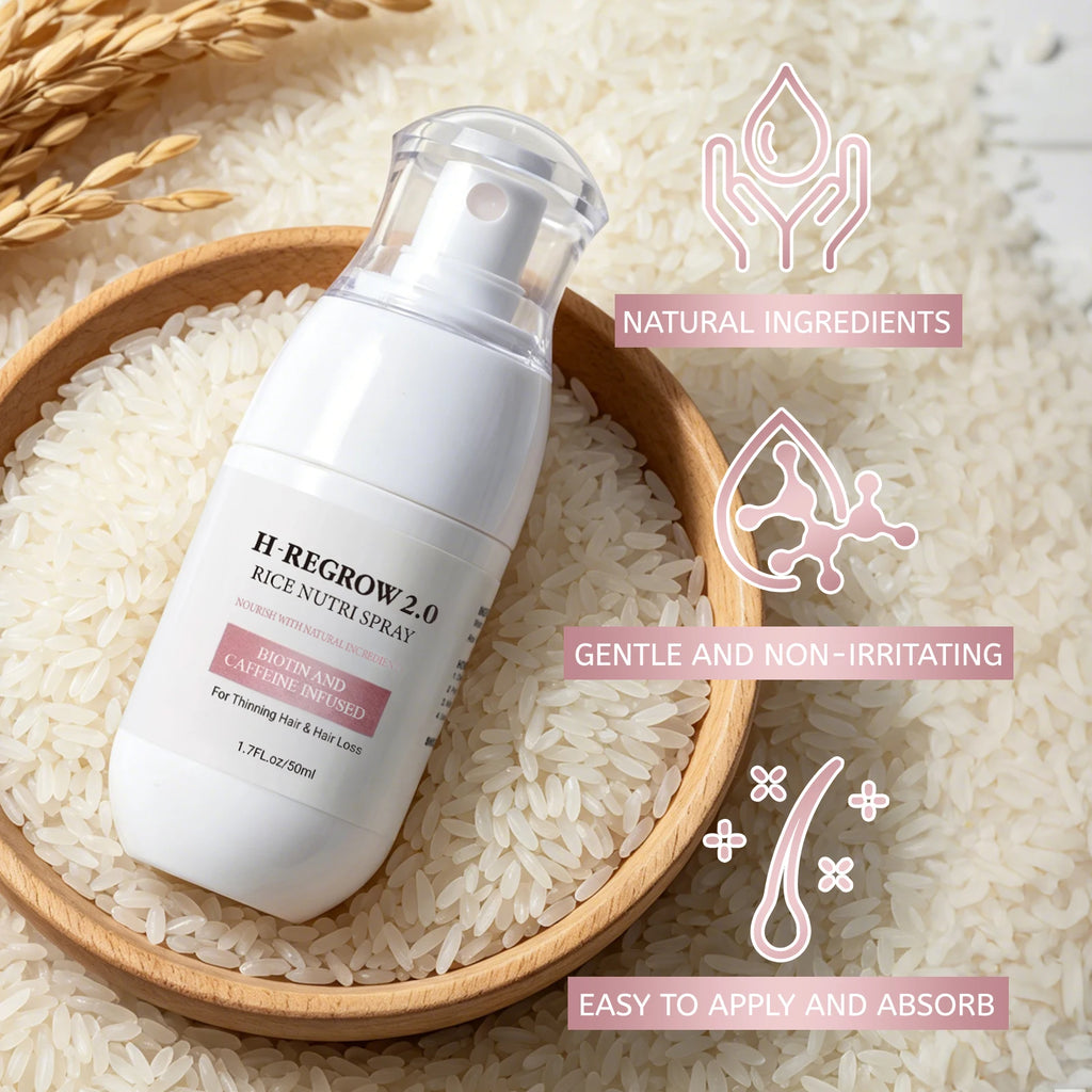 H-REGROW 2.0 Rice Nutri Hair Spray 50ml, Biotin Caffeine Ginger Rice Protein Infused, Nourishing Scalp Care Spray for Thin & Fragile Hair Daily Use