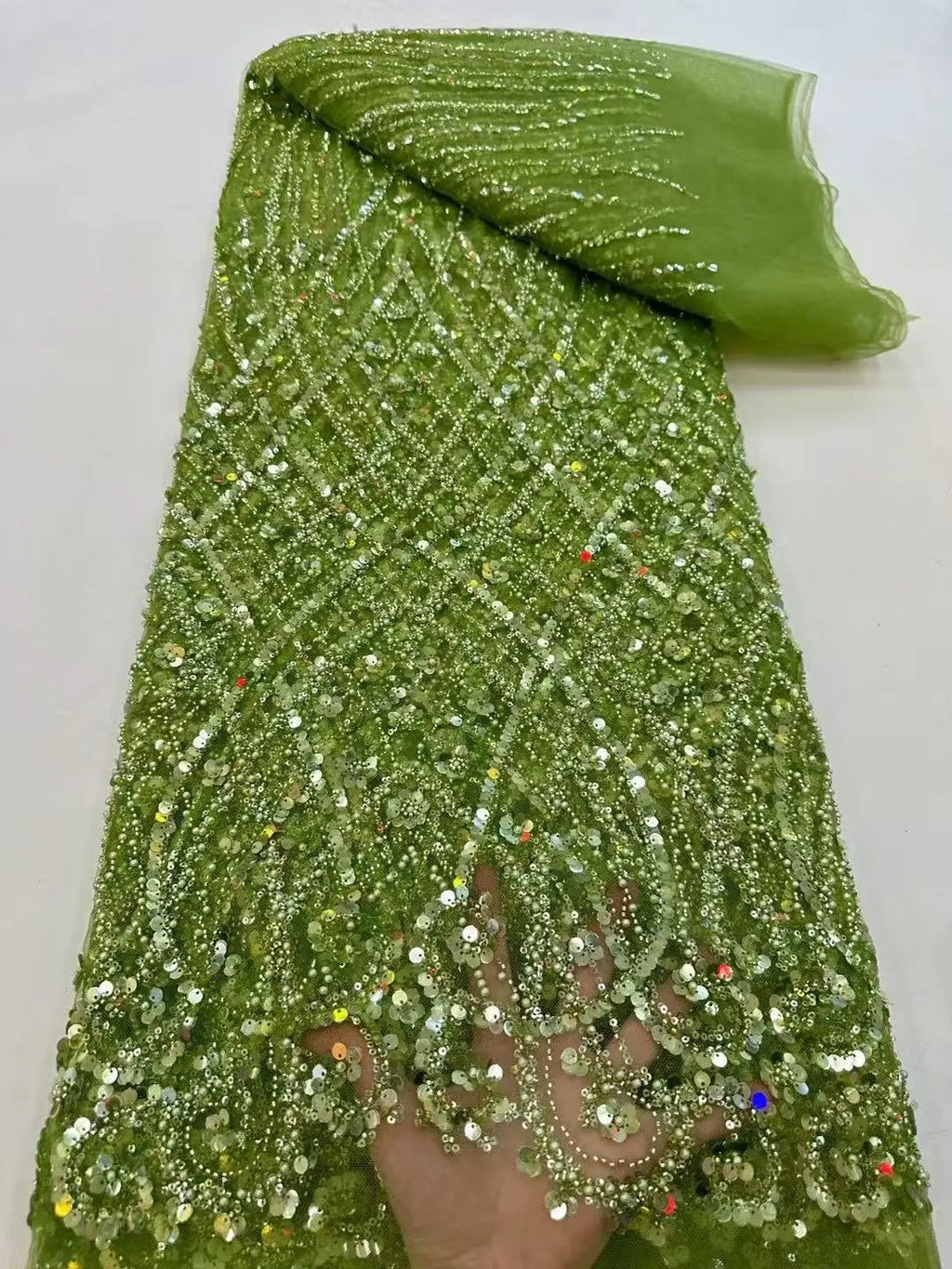 African Sequins Lace Fabrics Fashion Nigerian Embroidery Beaded Tulle Lace Fabric High Quality For Sewing Cloth Party Dress