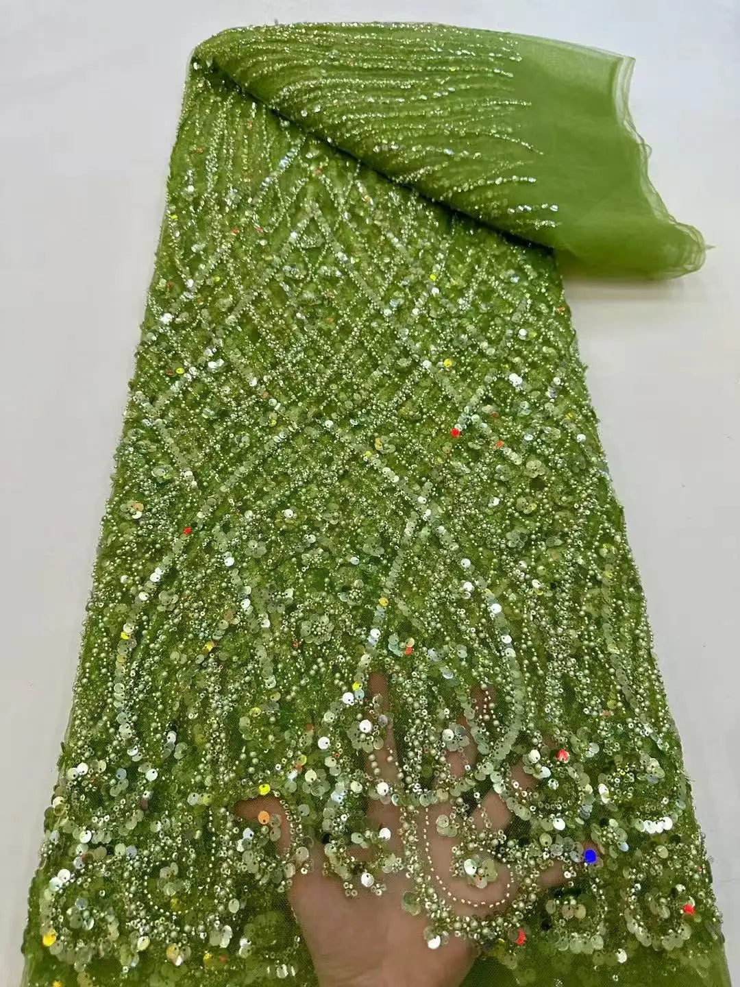 African Sequins Lace Fabrics Fashion Nigerian Embroidery Beaded Tulle Lace Fabric High Quality For Sewing Cloth Party Dress