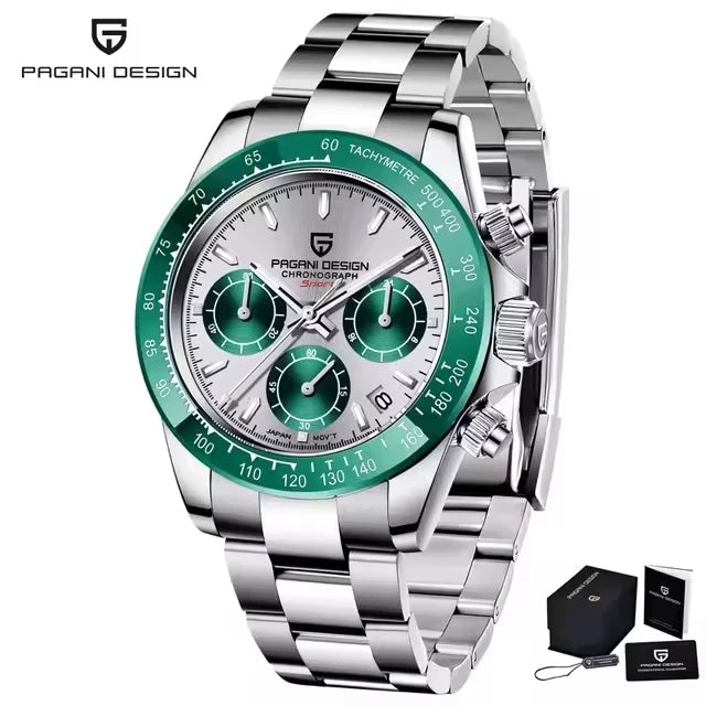 PAGANI DESIGN PD1644 Men's VK63 Quartz Chronograph Watch Sapphire Glass Stainless Steel 100M Waterproof Sport Wristwatch