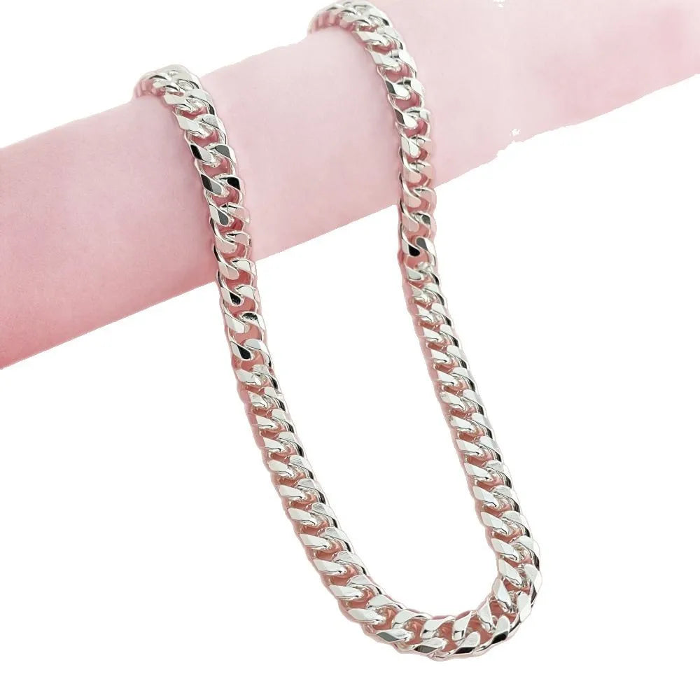 Street Hip-hop 6mm 50-65cm Cuban Side Necklace Silver & Gold S925 Sterling Silver Unisex Cool Style Full of Personality & Aura