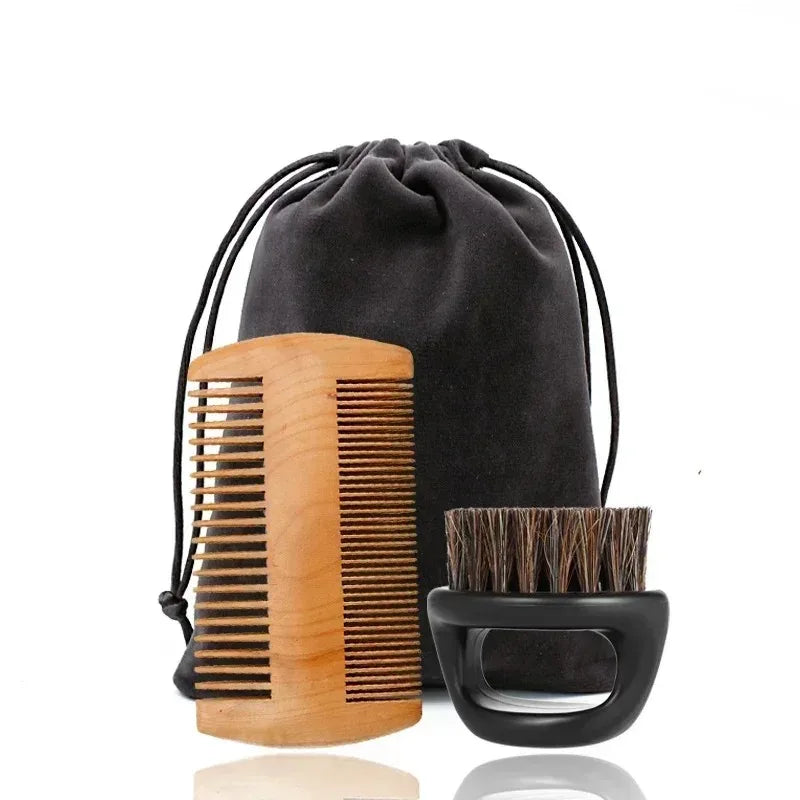 Professional Soft Boar Bristle Wood Beard Shaving Brush Men Mustache Comb Kit With Gift Bag Hairdresser Brush Hair Combs