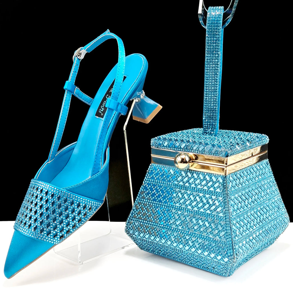 Fashion Three-Dimensional Hard Bag Sequins Decoration Lady Fashion Elegant Shoes and Bag Set Women Shoes