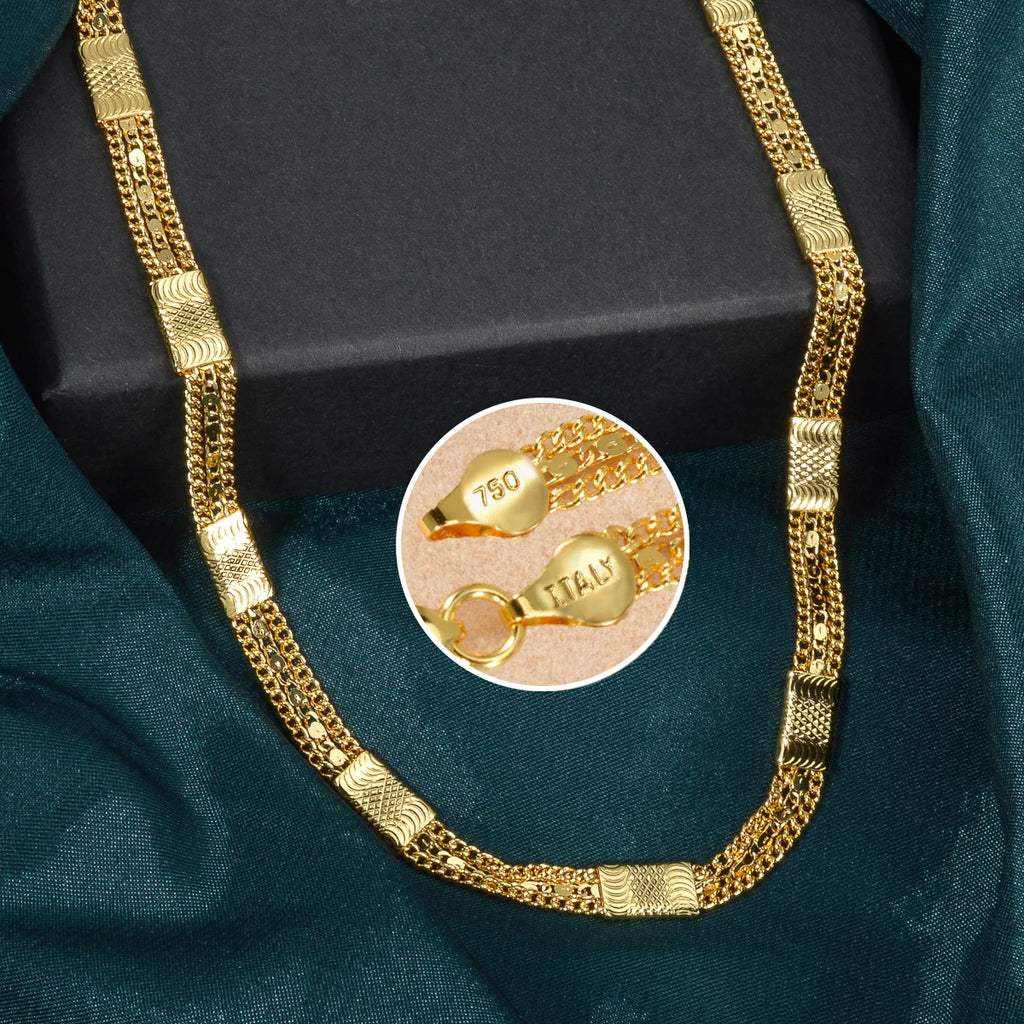 Sunny Fashion Italy 750 18K Gold Plated Geometric Necklace for Men and Women Hip Hop Rock Jewelry Accessories Gift