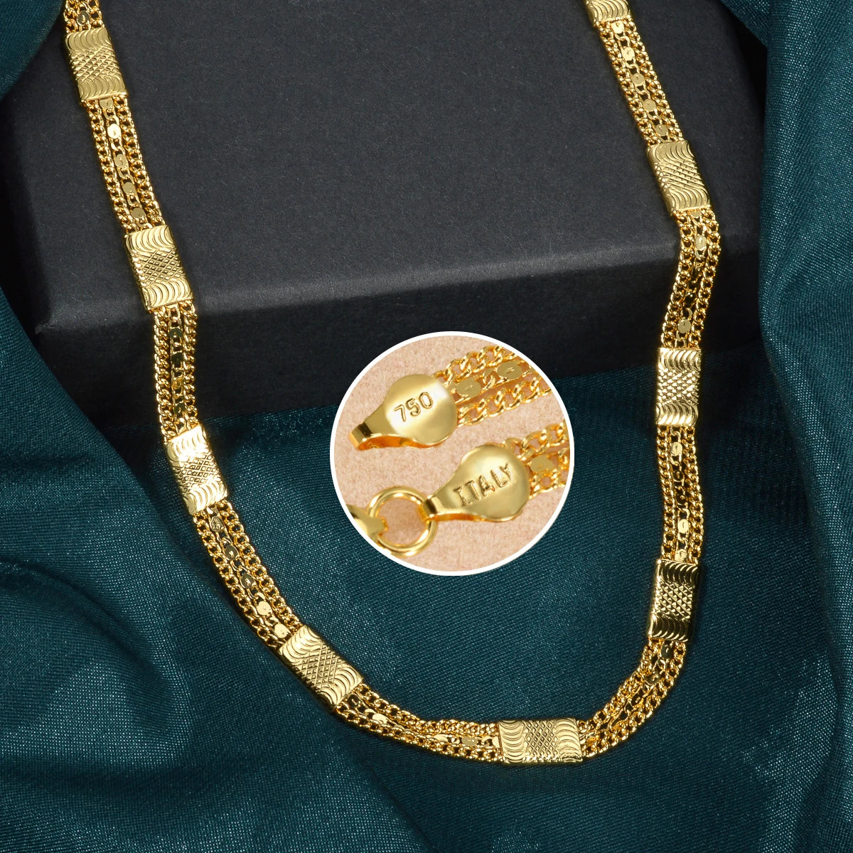Sunny Fashion Italy 750 18K Gold Plated Geometric Necklace for Men and Women Hip Hop Rock Jewelry Accessories Gift