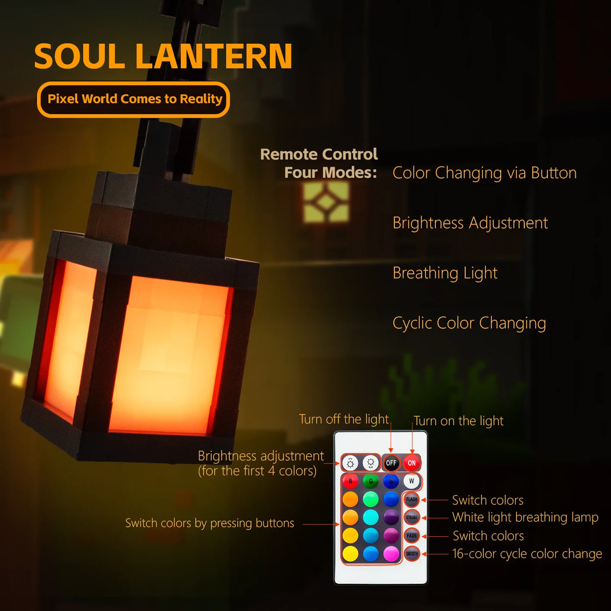 Pixel-Style Rechargeable Lantern – 16 Colors