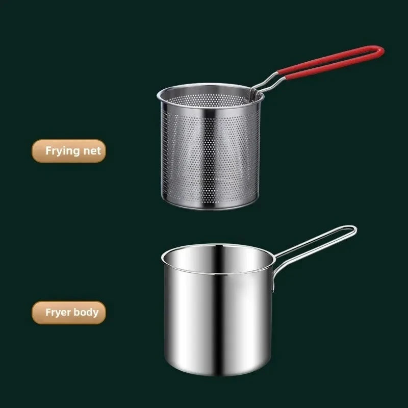 Stainless Steel Deep Fryer with Basket Multi Purpose Home Commercial Use for Frying Tempura Chicken Anti Slip Base Cool Touch