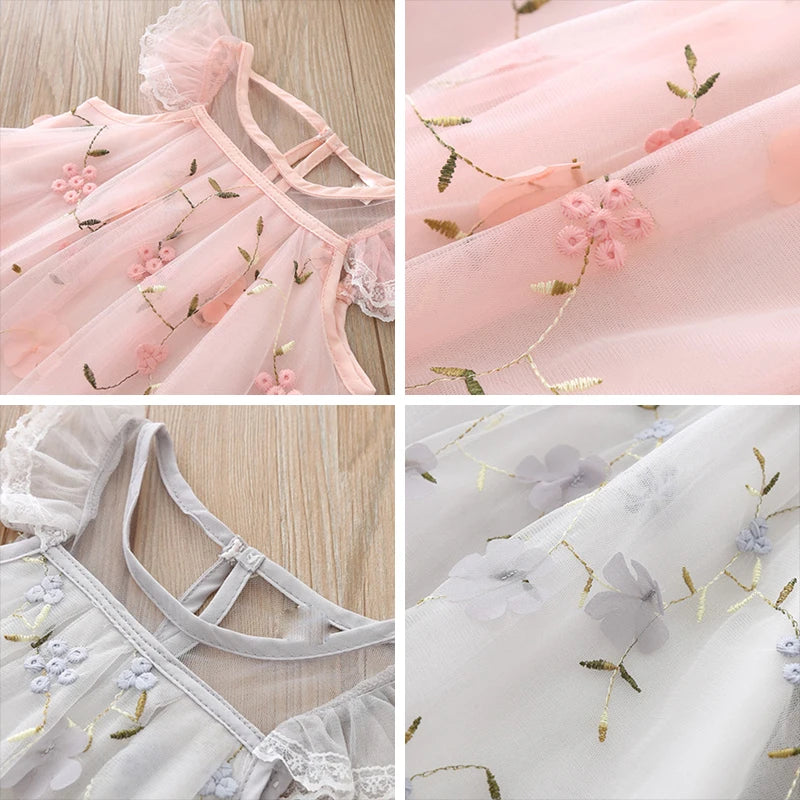 Bear Leader Girls Clothes 2025 Girl Dress New Fashion Princess Clohtings Sweet Flower Embroidery Mesh Dress For 2-6 Years