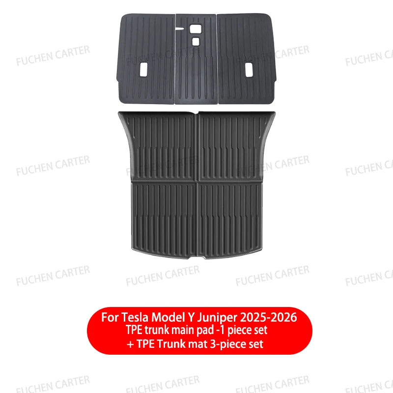 For Tesla Model Y Juniper 2025 2026 TPE Car Front Rear Trunk Mat Waterproof Wear-resistant All Weather Trunk Mats Backrest Mats